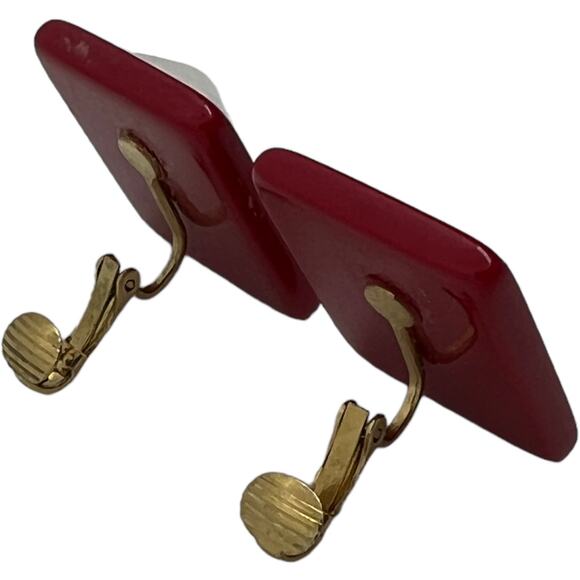 1980s Retro Raspberry Pink & White Geometric Clip-On Earrings Statement Jewelry - Picture 6 of 8